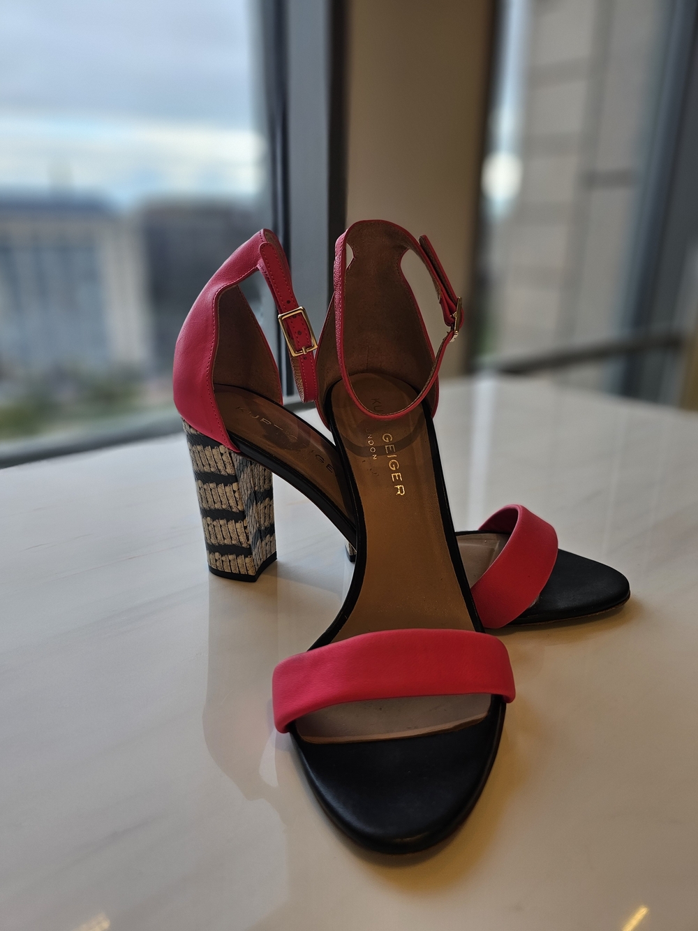 Kurt Geiger Hot Pink Ankle-Strap Block Heel Sandals